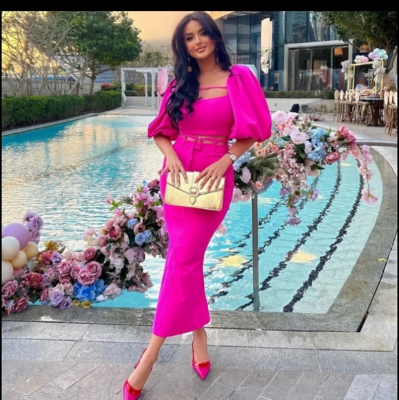 ZARA | NWT FUCHSIA MIDI SKIRT WITH BELT BLOGGERS FAVORITE M - Picture 1 of 7